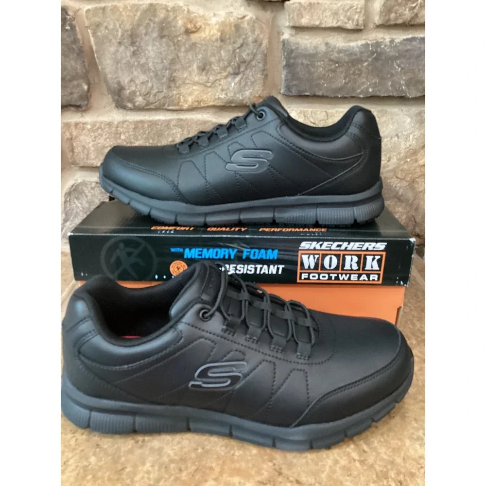 Skechers Work Nampa Osil Mens Size 10.5 WIDE Black Slip Resistant New